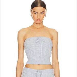 Helsa Baby Blue Wool Cable Knit Tube Top, Size Small